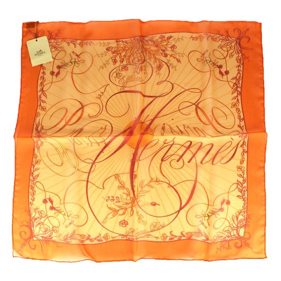 Hermes Effluves Orange Yellow Silk Scarf Scroll Horse Carriage Design Print NEW - Picture 3 of 10